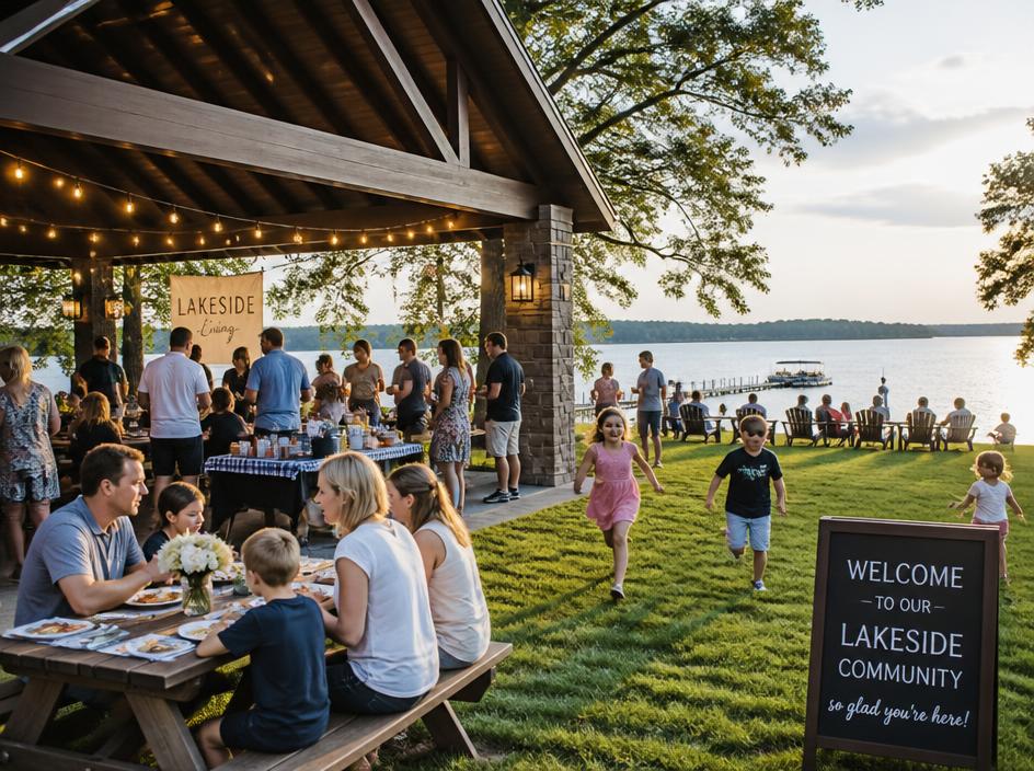 Community gathering at the lakefront pavilion